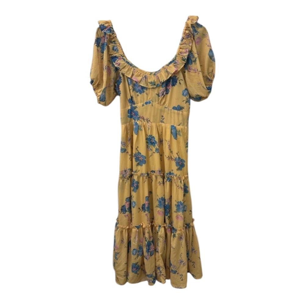SundayUp Elegant Yellow Floral Midi Dress small